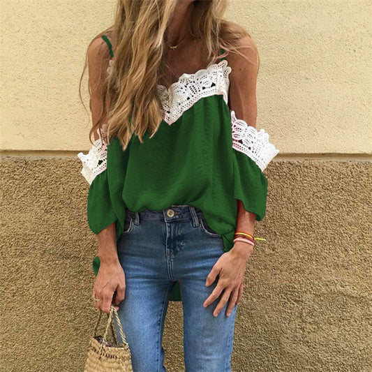 Lace Patchwork Off-Shoulder Wholesale Blouse For St. Patrick'S Day