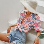 Fashion Floral Tops Loose Casual Single Breasted Womens T Shirts Wholesale
