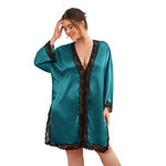 V-Neck Loose Casual Pajamas Womens Satin Night-Robe Wholesale Plus Size Loungewear Home Wear