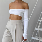 2PCS Casual Solid Color Single Shoulder Sleeve Women Wholesale