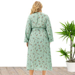 Plus Size Women V Neck Long Sleeve Floral Split Dress Wholesale