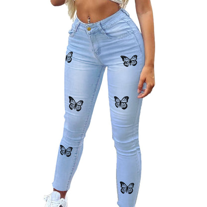 Butterfly Pattern Women Skinny Jeans Wholesale