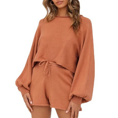 Solid Color Long Sleeve Sweater ＆ Shorts Pants