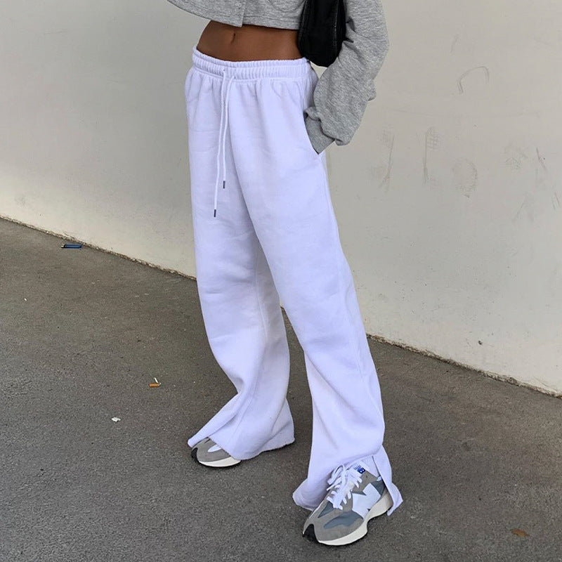 Casual Solid Drawstring Slit Pocket Wide Leg Pants