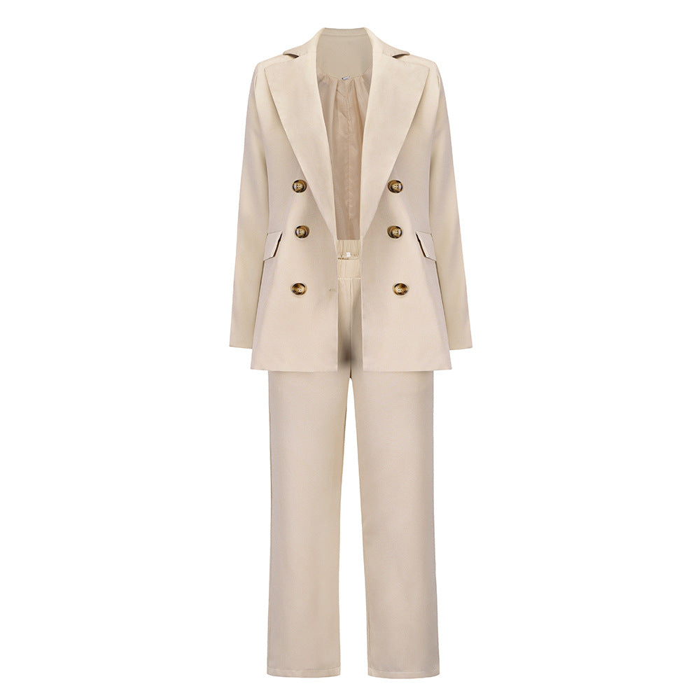 New Autumn Two-piece Solid Color Suit Coat & Trousers Suit