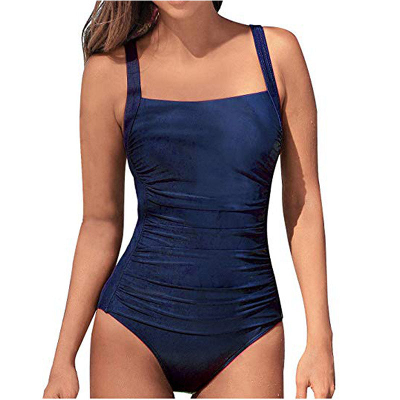 Summer New Women Beach Sexy Solid Color One-Piece Swimsuit