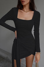 Square Neck Long Sleeve Backless Bodycon Dress Wholesale Clothing