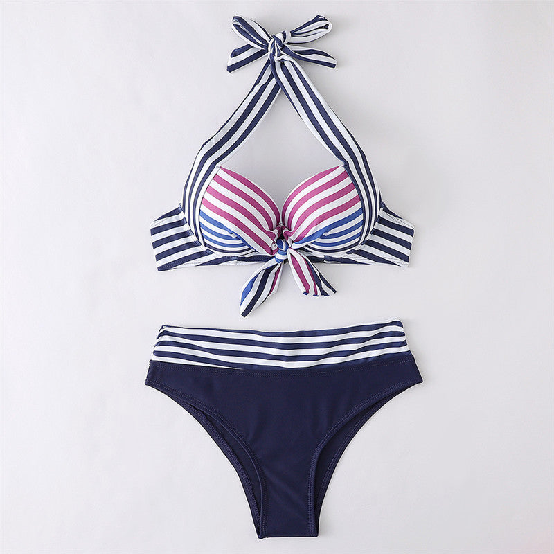 Striped Sexy Split Bikini Wholesale Swimsuit Vendors With Bow