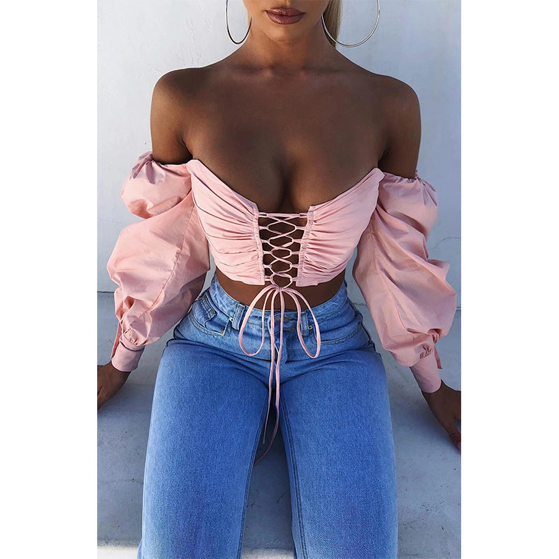 Sexy One-Shoulder Tube Top Tie-Up Slim Fit T-Shirt Wholesale Crop Tops