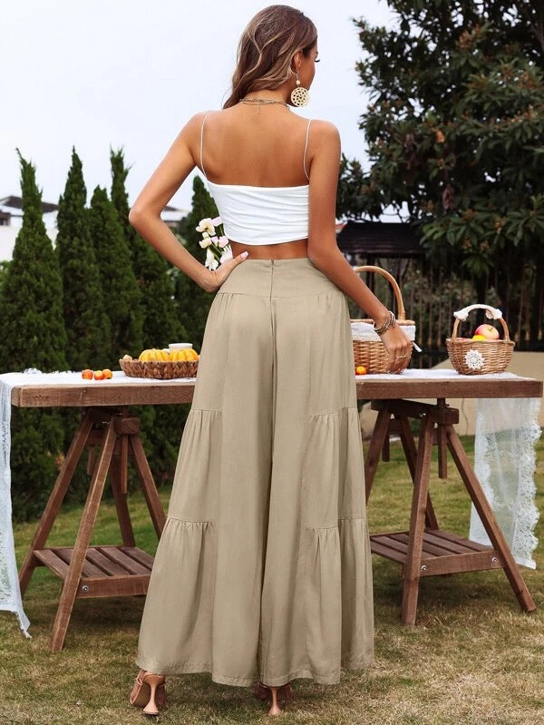 Cotton Linen Casual High Waist Women Wide Leg Loose Trousers Wholesale Pants