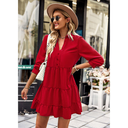 Solid Color Long Sleeve Smocked Dress Wholesale Dresses