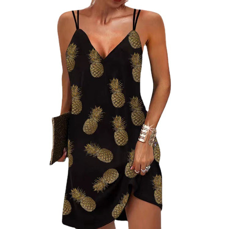 Sexy V-Neck Print Dress Loose Slip Fashion Wholesale Dresses