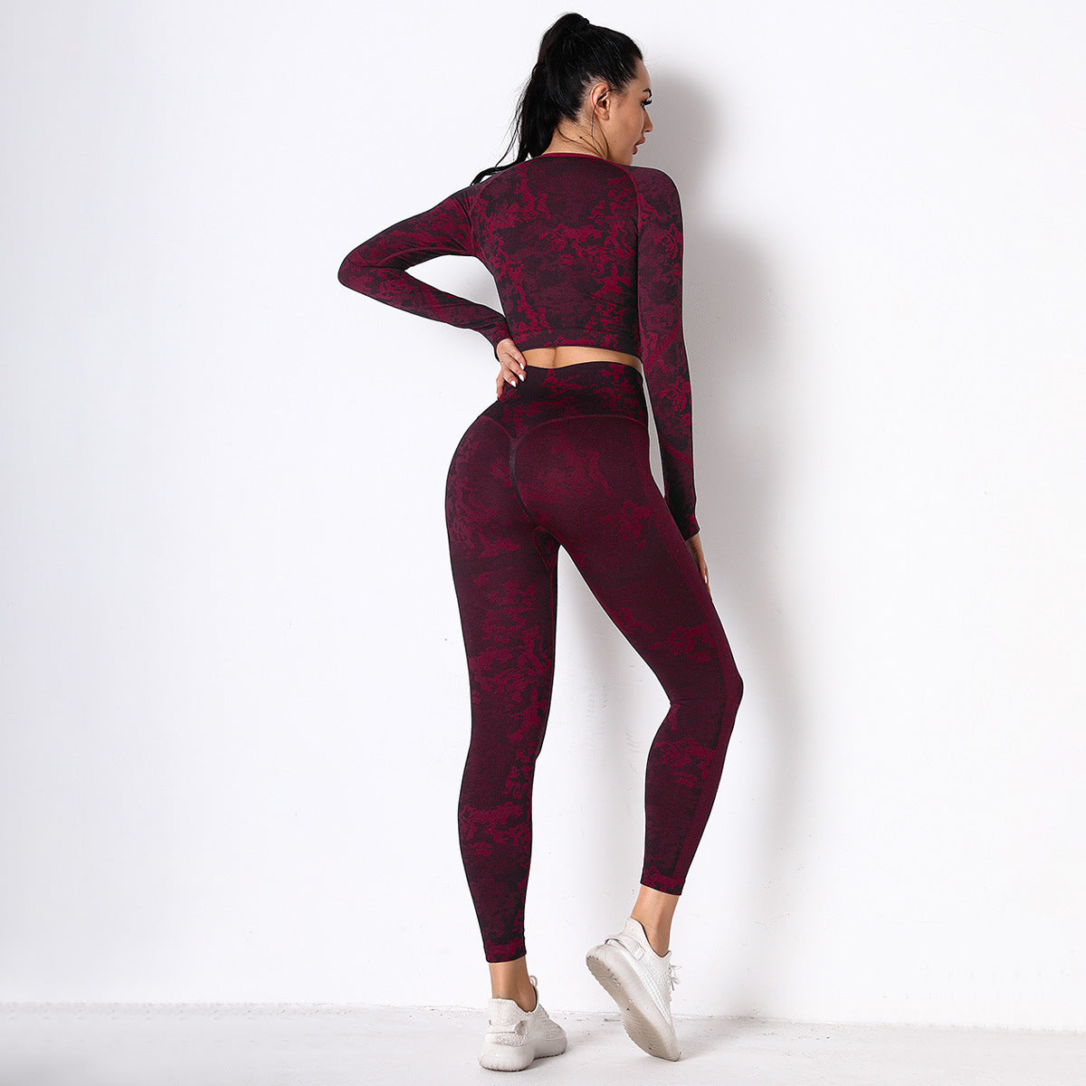 Knitted Camo Tops & Hip-Lifting Leggings Seamless Yoga Suit Wholesale Activewear Sets