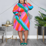 Striped Belted Fashion Curvy Dresses Wholesale Plus Size Clothing