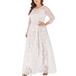 Wholesale Women'S Plus Size Clothing Lace Three-Quarter Sleeve Hollow Flower Party Dress