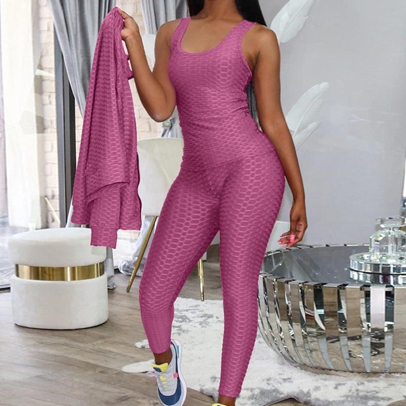 Casual Sports Wholesale Womens 3 Piece Sets Yoga Tank Tops & Pants & Long Sleeve Jacket
