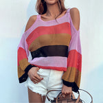 Sexy Sling Rainbow Stripe Hollow Sweater Wholesale Womens Tops