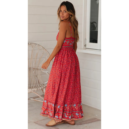 Sundresses Boho Style Print Deep-V Neck Sling Sexy Swing Maxi Dresses Wholesale Bohemian Dress For Women