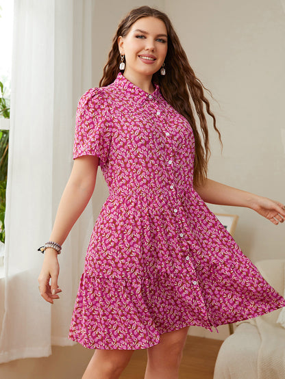 Casual Chiffon Print Shirt Dress A-Line Plus Size Wholesale Dresses