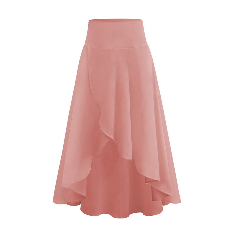 High Waist Solid Color Elegant Ruffled Slit Irregular Design Maxi Skirts Wholesale