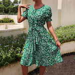 Short Sleeve Fashion Lace-Up Pleated Dress Wholesale Dresses