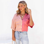 Single Breasted Button Contrast Mid Sleeve Cardigan Wholesale Blouses