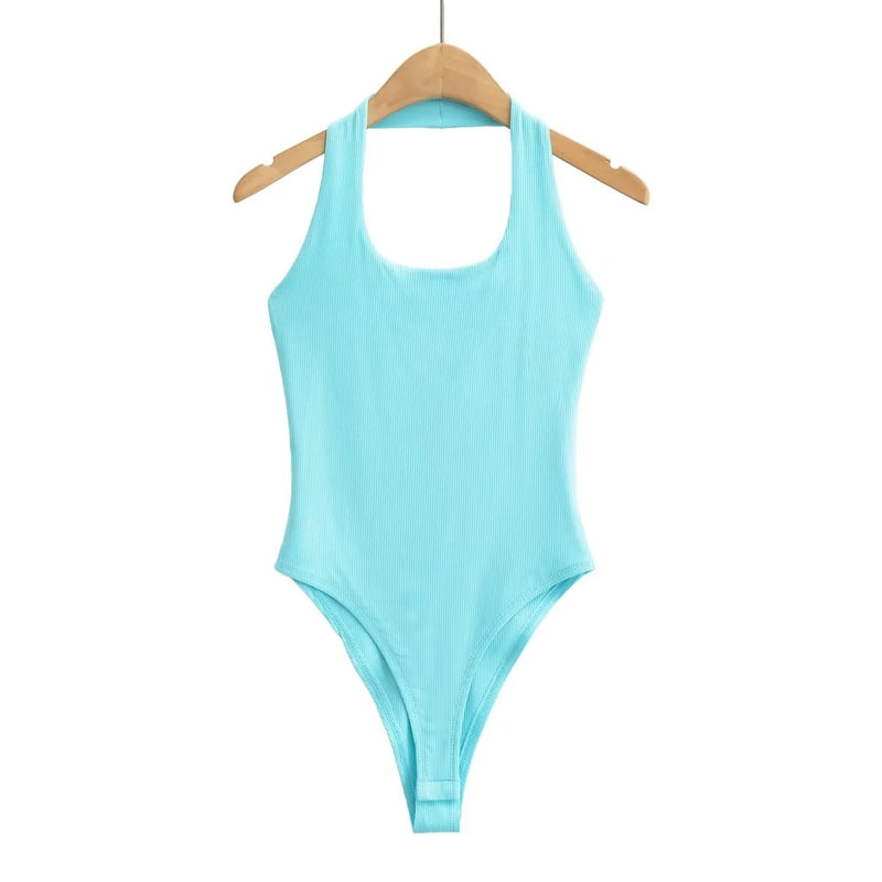 U-Neck Halter Neck Halter Solid Color Sleeveless Skinny Bodysuits Wholesale Women'S Clothing