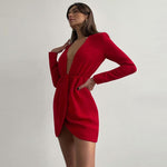 Deep V Irregular Slit Chain Temperament Long-Sleeved Solid Color Dress Wholesale Dresses