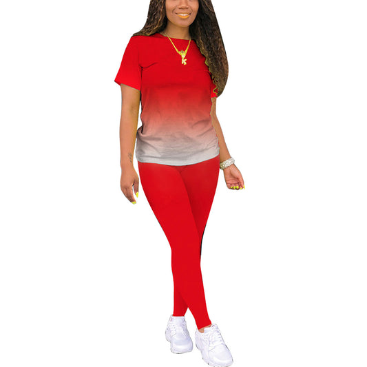 Gradient Color Womens Short Sleeve T Shirts & Pants Tracksuits Casual Wholeslae Womens 2 Piece Sets