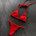 Sexy Mini Bikini 2pcs Sets Solid Color Beach Split Swimsuits Wholesale Womens Swimwear