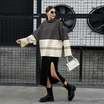 Commuter Crewneck Knitted Striped Colorblock Loose Sweater Wholesale Women Tops