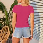 Pullover Short Sleeve Crew Neck Single Breasted Knit Blouses Wholesale Women'S Tops