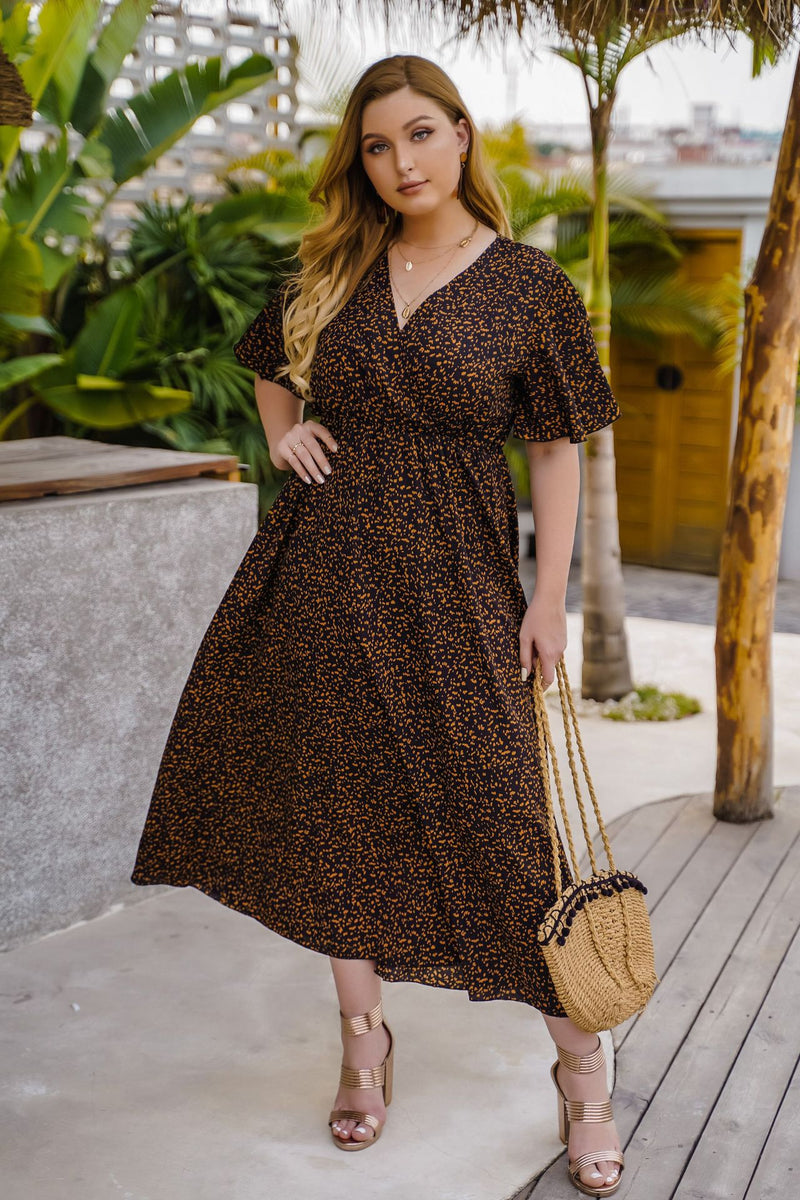 Casual Printed Resort Women Curvy Flowy Dresses Wholesale Plus Size Clothing