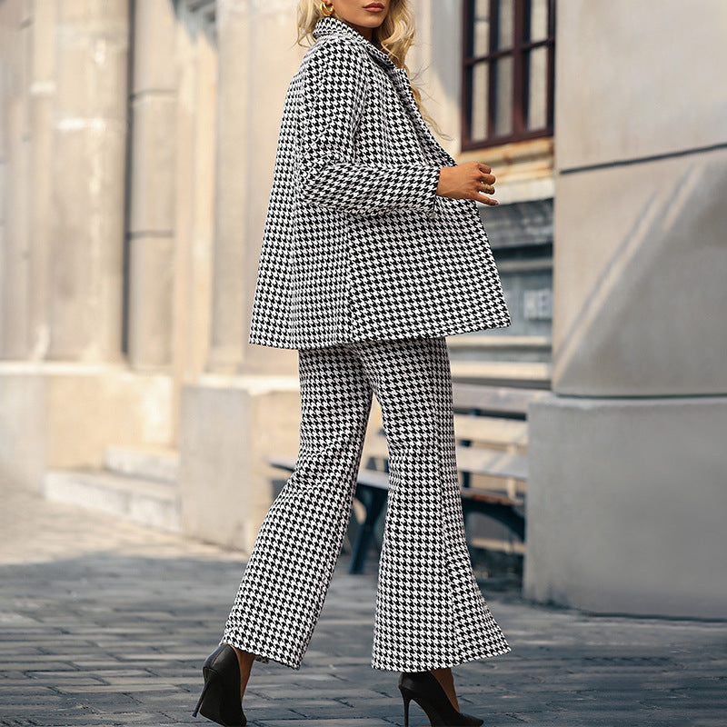 Houndstooth Blazer & Trousers Business Suits Wholesale Women'S 2 Piece Sets