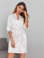 Solid Color Bathrobe Womens Satin Nightgown Casual Home Wear Wholesale Loungewear