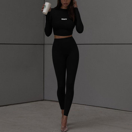 Sports Yoga Long Sleeve Crop Top High Waist Leggings Suit Wholesale Women Clothing