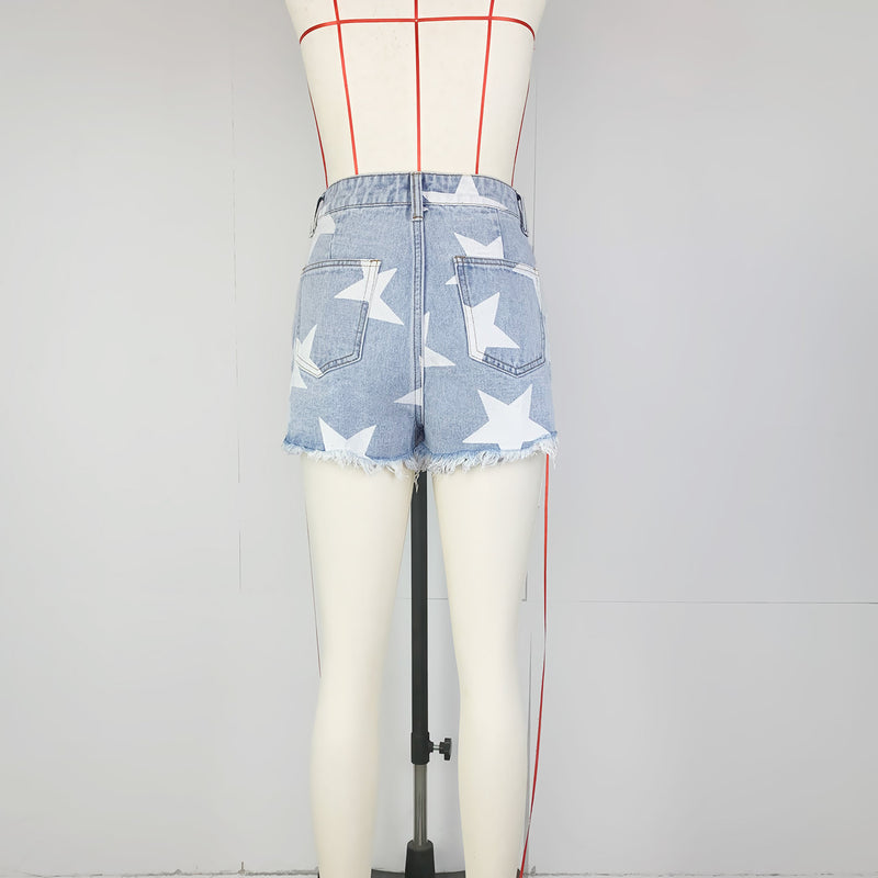Printed Casual Denim Shorts Women's Fashion Wholesale Jeans