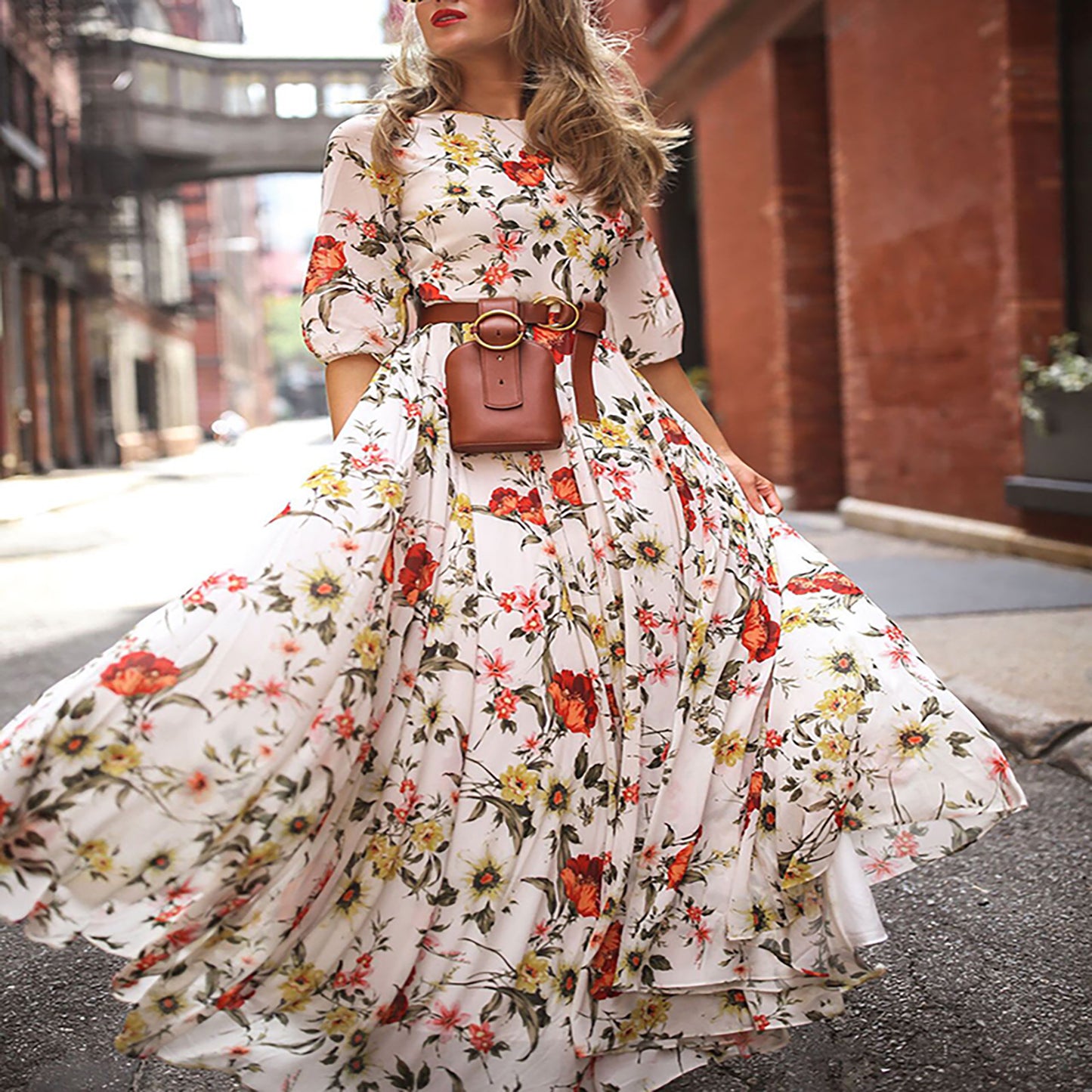 Floral Print Half Sleeve Wholesale Bohemian Dresses Maxi Dresses