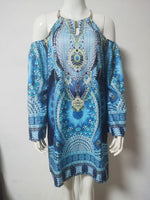 Off-Shoulder Print Loose Long Sleeve Wholesale Bohemian Dress For Women