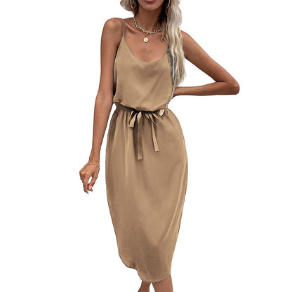 Women Solid Color Casual Split Cami Dress Wholesale