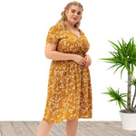 Women Fashion Short Sleeve V Neck Wholesale Plus Size Floral Dresses Summer