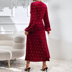 V-Neck Long-Sleeve High Waist Slit Velvet Dress Wholesale Dresses