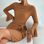 Round Neck Long Sleeve Sexy Slim Knitted Wrap Dress Wholesale Dresses