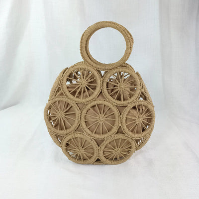 Round Handle Straw Circle Hollow Woven Wholesale Beach Bag