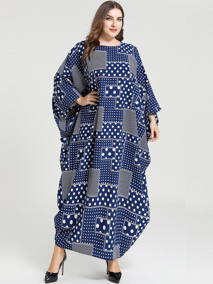 Casual Print Bat Sleeve Loose Maxi Dress Wholesale Plus Size Clothing