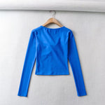 Lace-Up Slim-Fit Solid Long-Sleeved Pullover Blouses Wholesale Women Tops