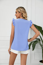 Lace Contrasting Color V-Neck Short Sleeve Chiffon Tank Top Wholesale Womens Tops