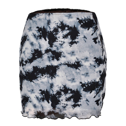 Printed Mesh Short High Waist Double-layer Hip Skirt