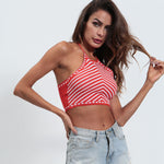 Halterneck Sexy Striped Strappy Vest Summer Womens Wholesale Crop Tops Vacation