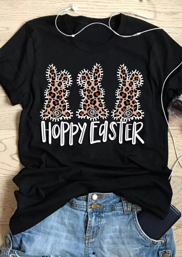 Women Fashion Happy Easter Leopard Patchwork Wholesale T-shirts